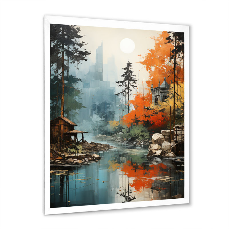 «Autumn Forest Collage I», reproduction sur toile, Cadre simple blanc, H 44 po x l 34 po x P 1,5 po