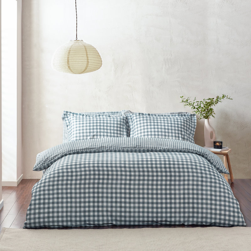 Barton Gingham Check Duvet Cover Set, King Duvet Cover + 2 Standard Pillowcases, Navy/White