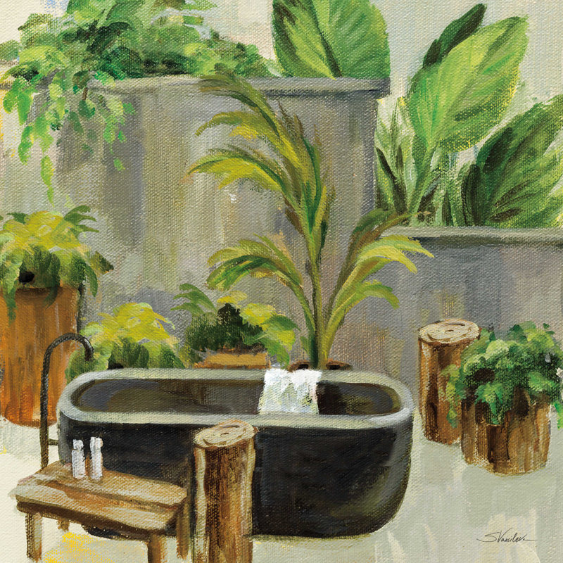 Tropical Bath I - peinture sur toile tendue, H 12 po x l 12 po