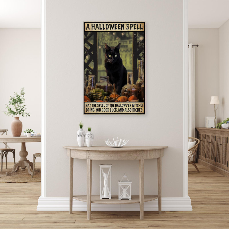 «Black Cat A Halloween Spell», reproduction d'art graphique sur toile tendue 1 pièce, H 14 po x l 11 po x P 1,25 po