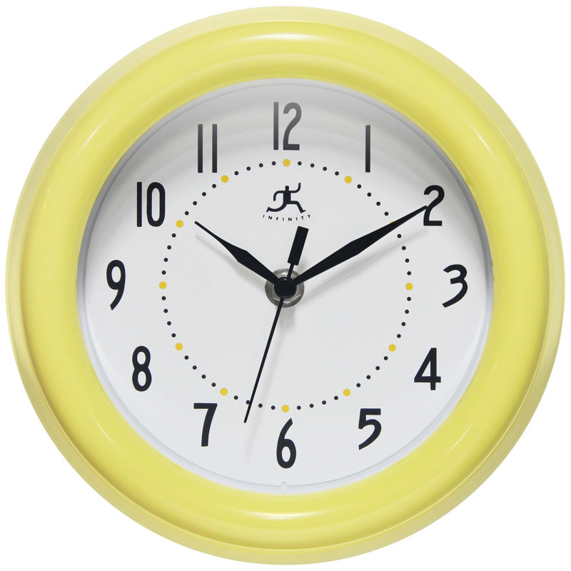 Round Plastic Wall Clock 8 Inches, Yellow