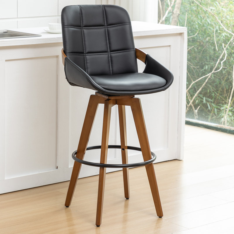 Swivel Upholstered Counter Stool, Bar Stool (75cm Seat Height), Black
