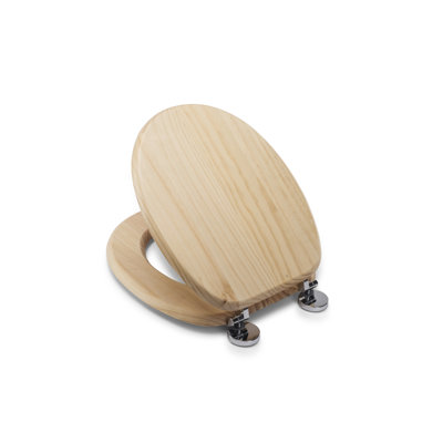 Flexi-Fix Wooden Toilet Seat - Adjustable Hinges with Top & Bottom Fixings Included and Rust Free Chrome Plated Hinge Covers, Antibacterial Treated Surface