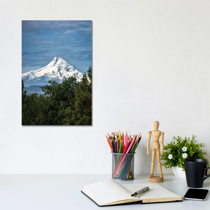 Snowcapped Mt. Jefferson Framed by Trees in the Foreground 1 Piece Wrapped Canvas Wall Art, 20.32 cm H x 30.48 cm W