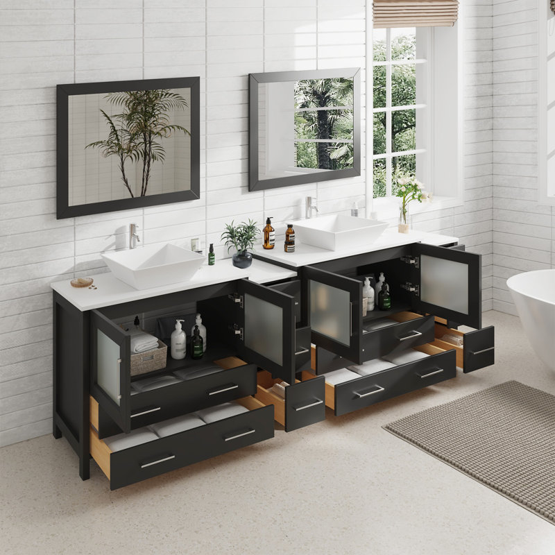  Framed 96" Double Bathroom Vanity Set with Mirror, Espresso