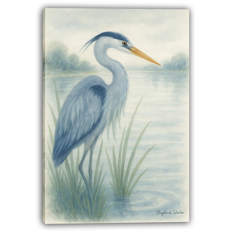 «Still Waters Heron - Tranquil Blue Heron», art mural sur toile, H 48 po x l 36 po