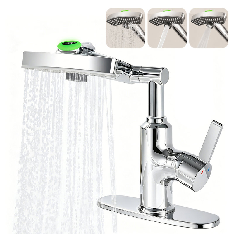 Robinet pour salle de bain à poignée simple 360 ° avec 3 modes de bec, robinet à DEL
