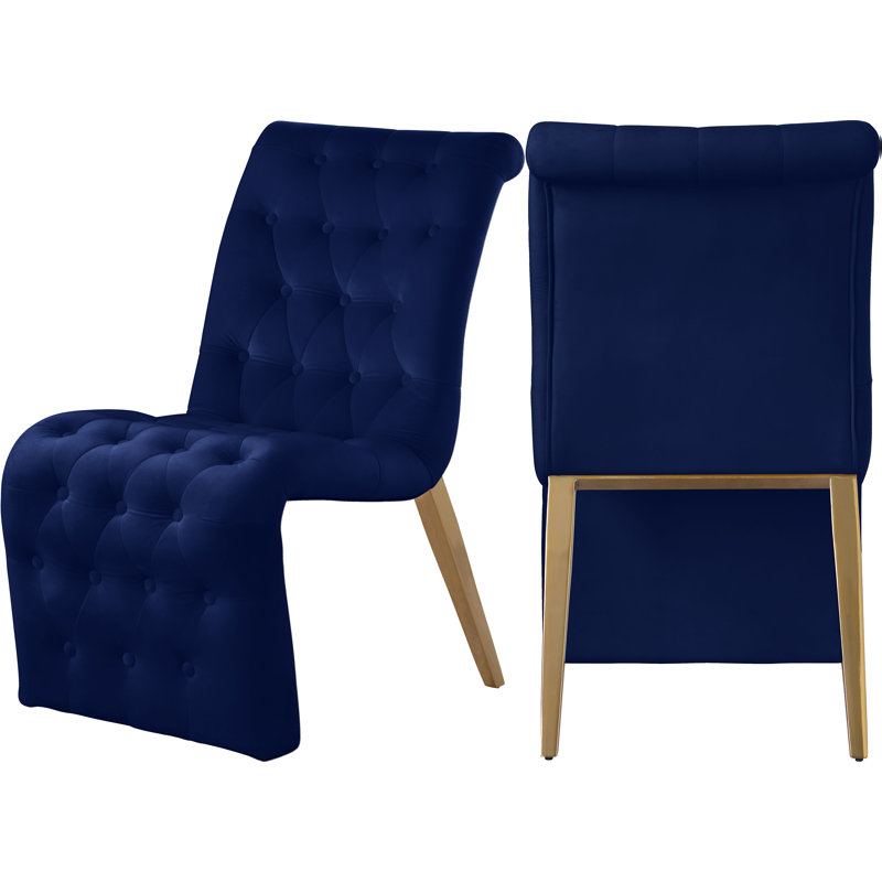 Chaise d'appoint rembourrée en velours capitonné Desroches, Velours bleu marine
