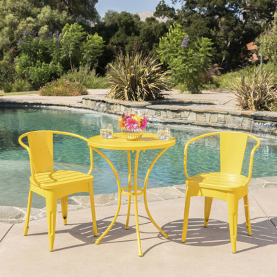Yellow Iron Outdoor Bistro Furniture - 3 Piece Kd Metal Pc In Tough For