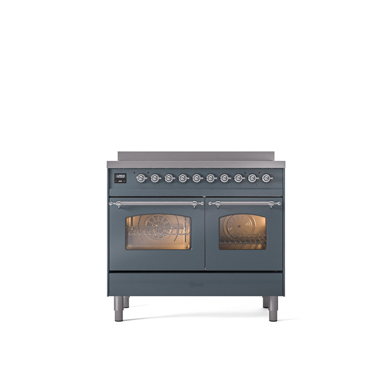 Cuisinière à induction 40 pouces avec 6 éléments à induction ILVE Nostalgie II Series (porte en verre), Gris-bleu / chrome