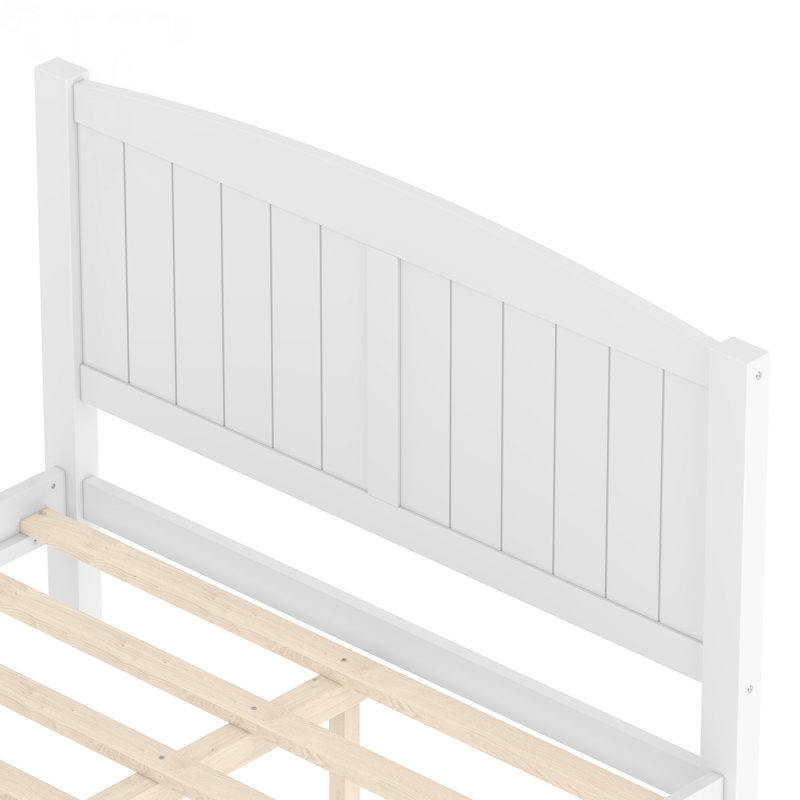 Full Size Solid Wood Platform Bed With Support Slats, Strong Structure, No Box Spring Needed, White Finish, Light White, Full
