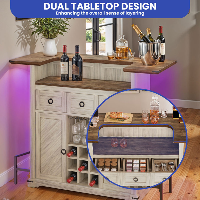 Afschin 55.1'' Home Bar Cabinet With LED Light