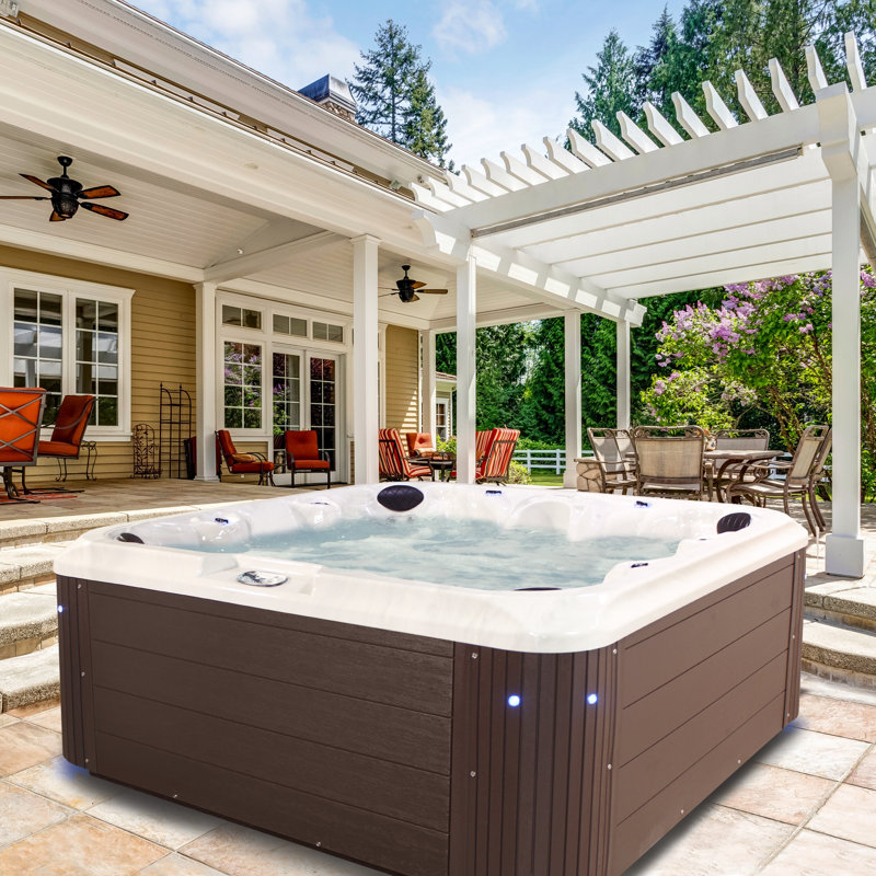 Grand Banks 6-Person 81-Jet Non-Lounger Hot Tub Spa with 3 Pumps, LED Lighting, Stainless Steel Heater and Ozonator, Insulated Cover Included and Steps Included