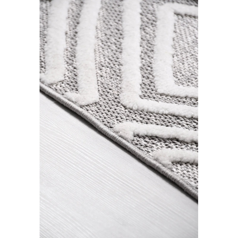 Tapis moderne gris en polyester Eberhart résistant aux taches et facile à nettoyer, 2.6' x 5'