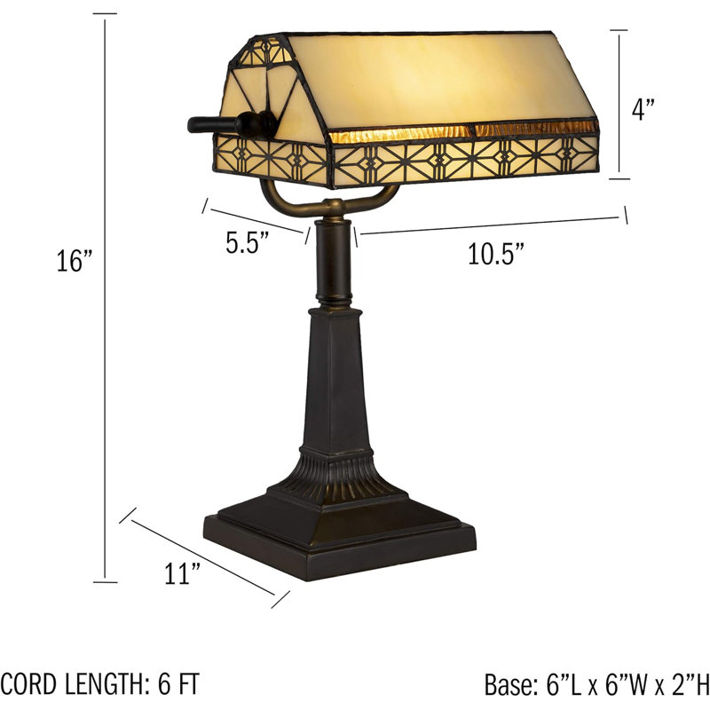 Vintage Mission-Style Bankers Lamp With Stained Glass Shade And Led Light For Desk Or Table