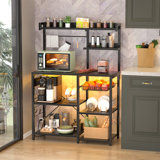 Baker's Rack with Power Outlets, Microwave Stand, Coffee Bar, 10 S-Hooks