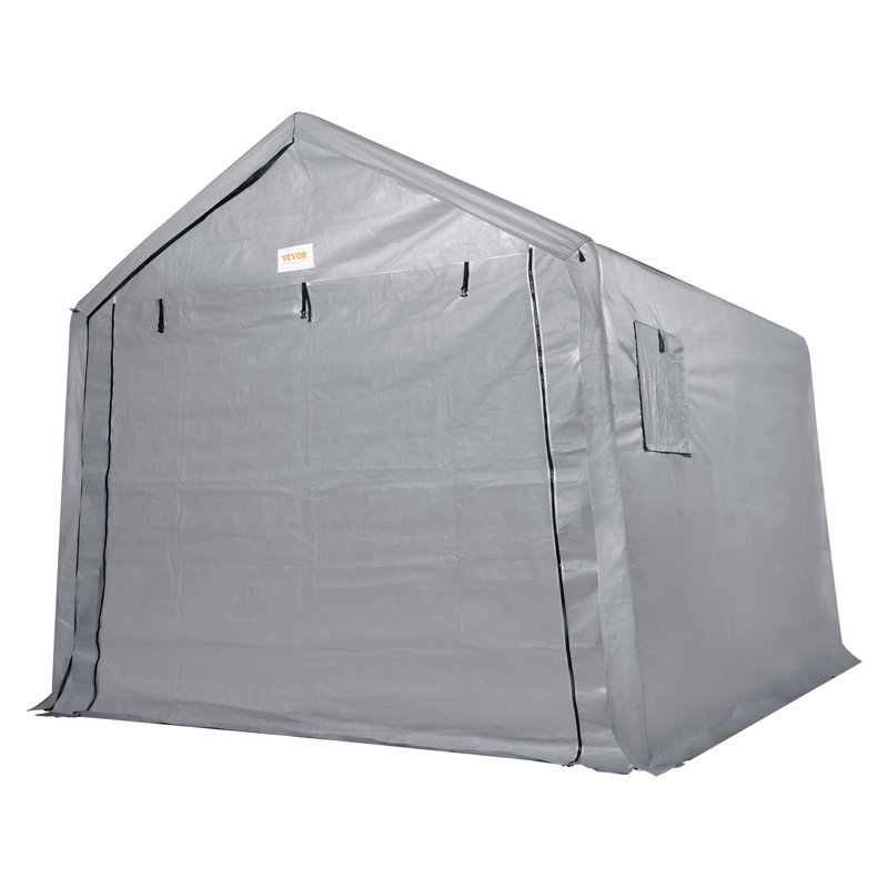 Gray 10' x 10' Portable Storage Shed with Windows and Steel Frame