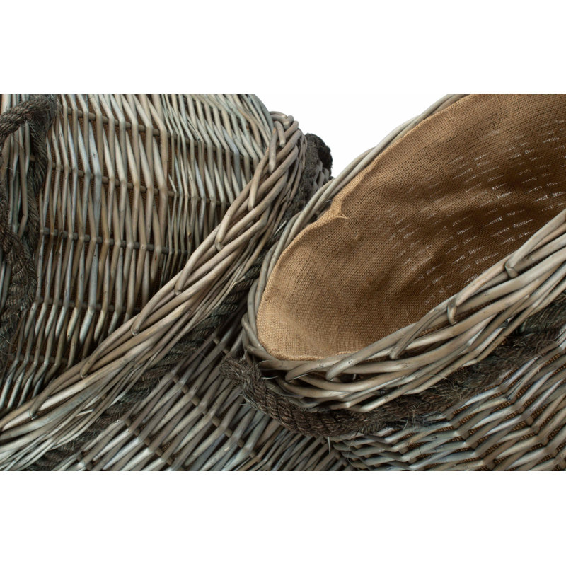 Wicker 3 Piece Storage Basket Set with Lining, Antique Wash