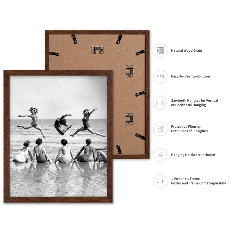 Femmes qui dansent sur la plage, Poster, 16"H x 20"W, Brown Framed