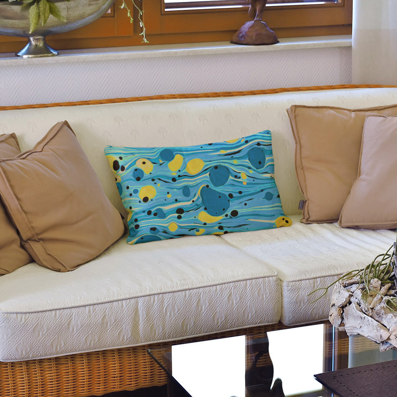 Coussin Swirls, 14 po x 20 po, Bourre en polyester, Bleu/jaune