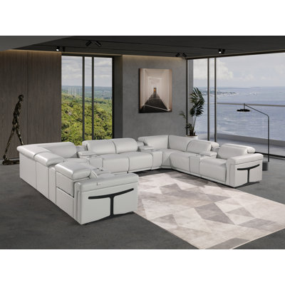 Canapé modulaire en cuir grainé italien inclinable 4 pièces Stanwinn