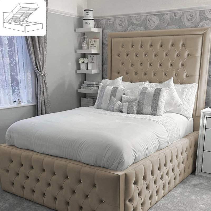 Chanoa Deluxe Ottoman Storage Bed - Bumperbar Plush Velvet Upholstered Gas Lift Bed Frame, Kingsize (5'), Coffee