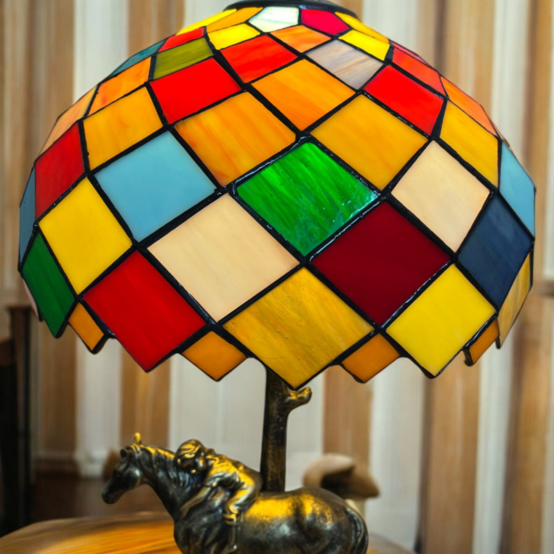 Tiffany Table Lamp with Horse Base, 30cm Diameter Shade, 50cm Height, UK Plug