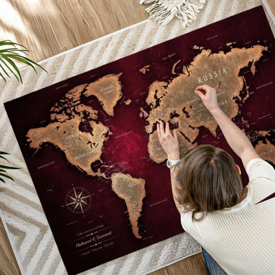 Carte du monde personnalisée punaise marron