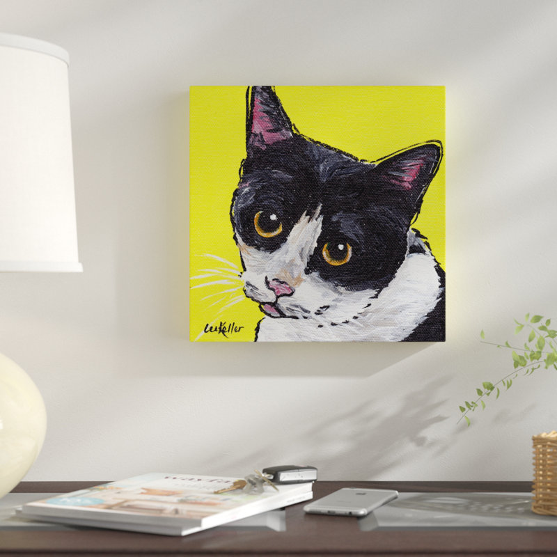 « cat tuxedo », reproduction de peinture à l’acrylique sur toile tendue, H 12 po x l 12 po x P 1,5 po