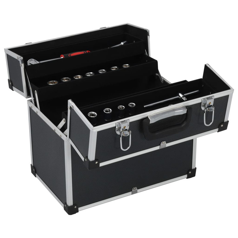 Boîte à outils Hokku Designs 15 po x 8,9 po x 13,4 po aluminium, Noir, noir, noir, noir