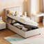 Lit plateforme tapissier simple avec système de rangement hydraulique, beige-917214312