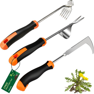 2026 Weed Puller Tool, 3 Pack New Garden Stainless Steel Weeder Tool Hand Weeder Tool,Multi-Purpose Weed Remover Tool Weeding Tools For Gardening(Rubber Handle)