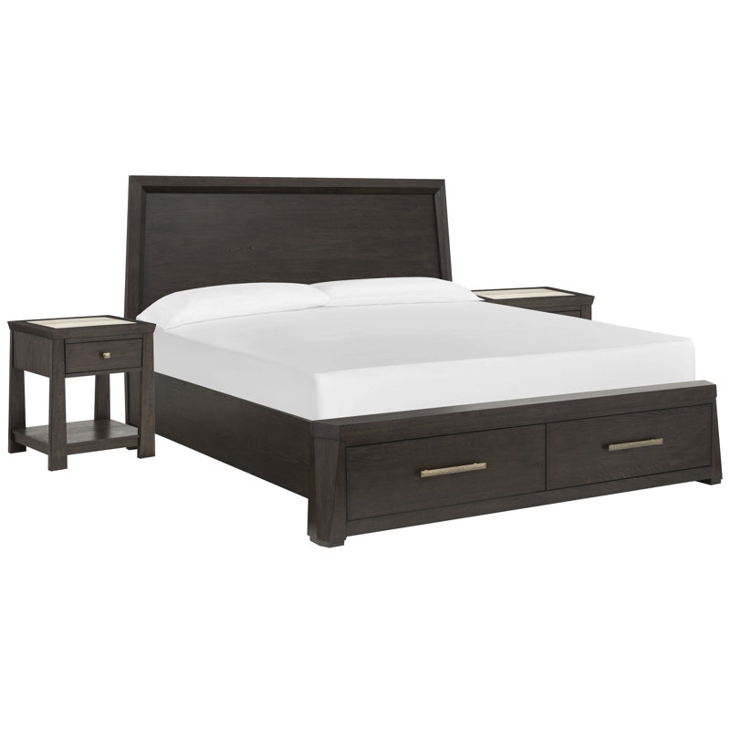 Lit coffre King avec 2 tables de chevet ouvertes, Trois pièces : lit et deux tables de chevet, Très grand lit