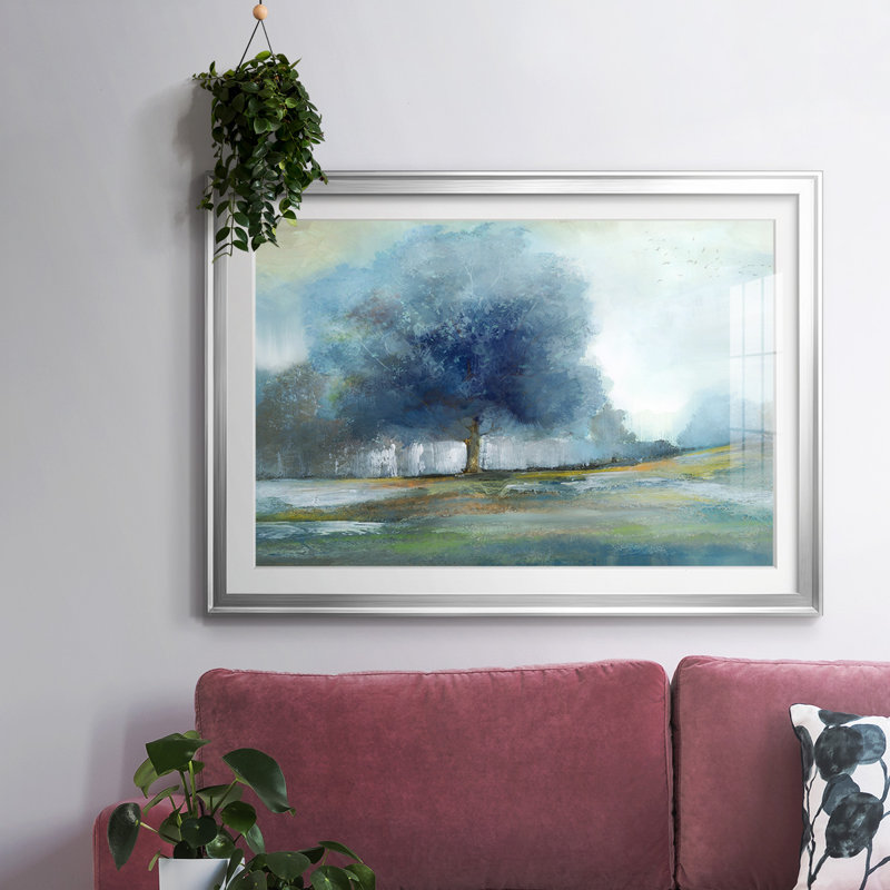 Arbre fantaisie encadré sur papier, Argent, H 27 po x l 39 po x P 1,5 po