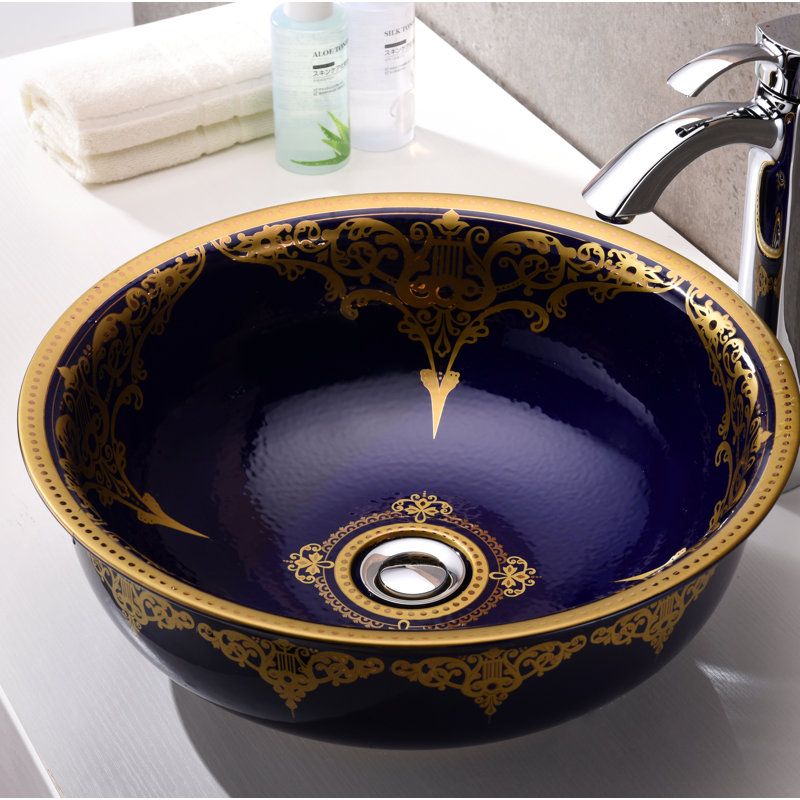 Lavabo de salle de bain vasque circulaire en verre trempé bleu royal Sauano
