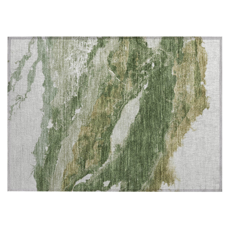 Machine Washable Indoor/Outdoor Xhevrie Green Rug
