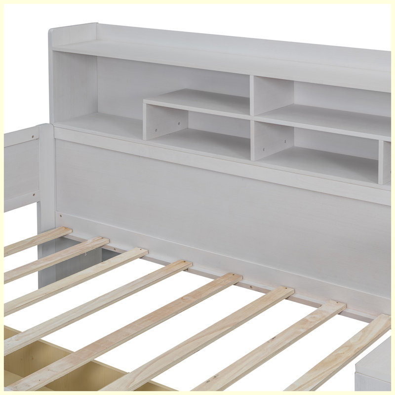 Lit de jour en bois avec tablettes de rangement, lit multifonctionnel, Complet/Double, Gris
