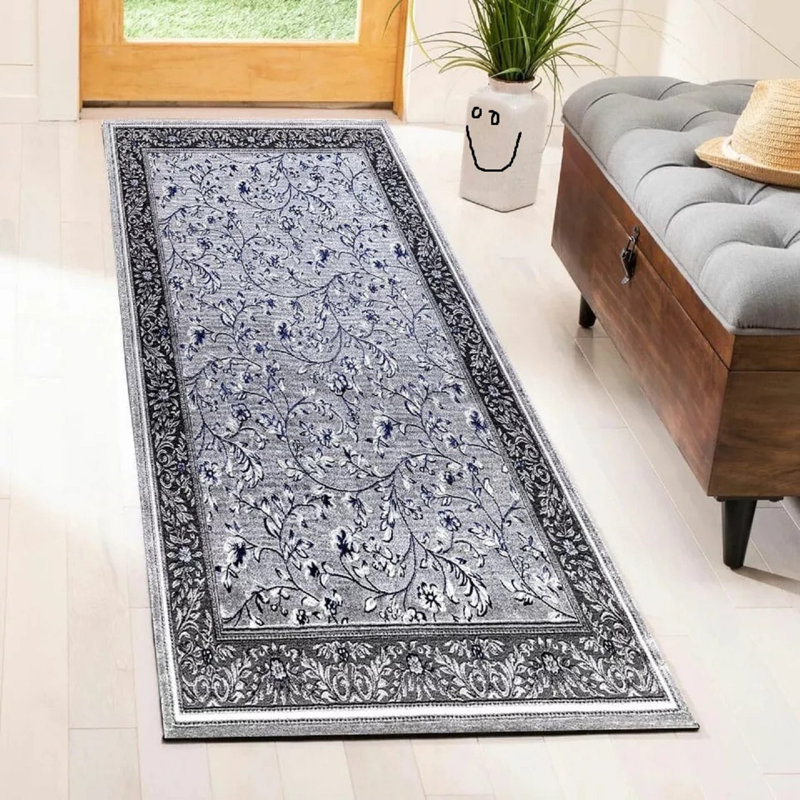 Floral Flatweave Area Rug, Rectangle 60 x 110 cm