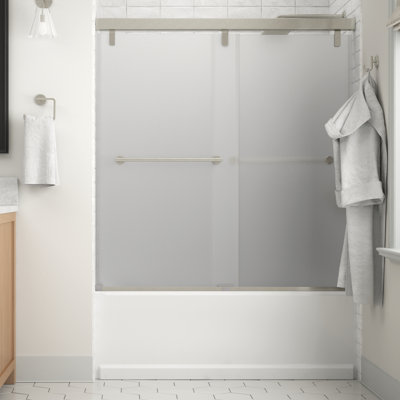 Trinsic 60 po x 59-1 / 4 po. Porte de baignoire coulissante semi-sans cadre et verre Niebla 1/4 po (6 mm)