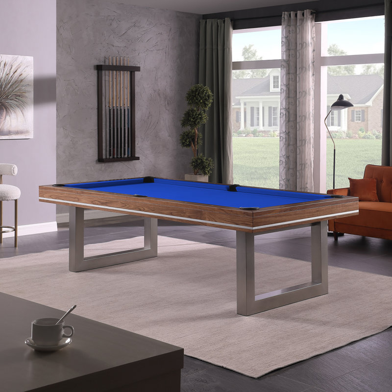 Table de billard en bois massif Harmony, 8 pi, Noyer naturel, Bleu royal résistant à l'eau