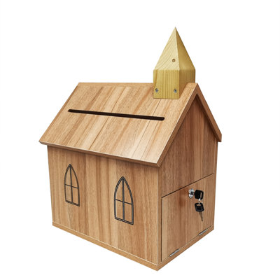 Dîmes en bois d'ingénierie FixtureDisplays® offrant une boîte de donation avec croix chrétienne, Église, boîtes de collection, boîtes de charité 14,5 x 10,4 x 20,3 po, anti-pêche, nécessite un assemblage simple 21397-KD
