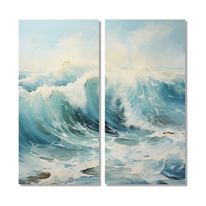 Watercolor Storm Coastal Ocean - Reproduction d'art côtier sur toile, 40" H x 40" W, Framed Wrapped Canvas, Does Not Apply
