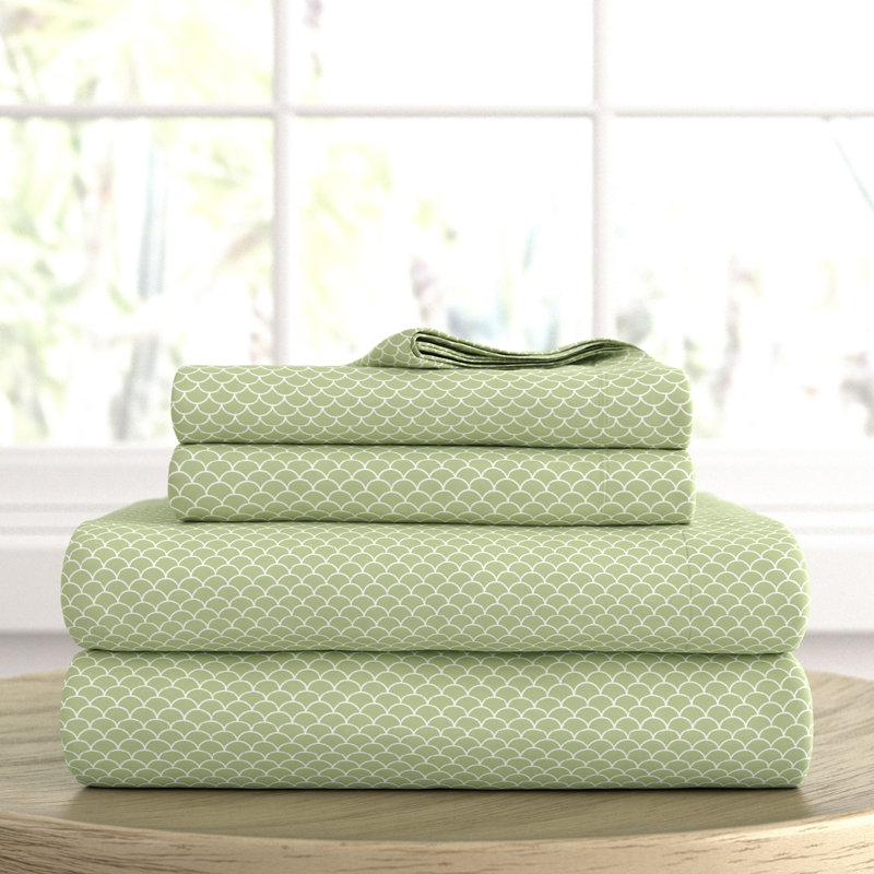 Sage Scallops Print California King Microfiber Sheet Set