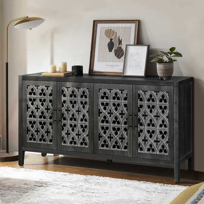 Hollow Four Door Antique Cabinet, Antique Black