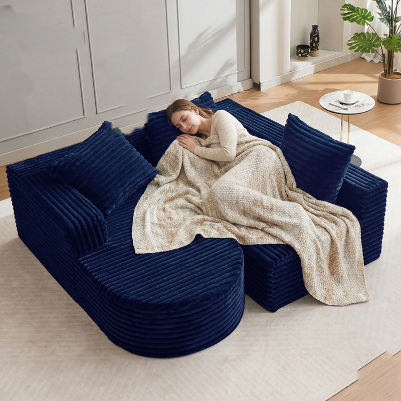 Boneless Boneless Cloud Couch, 102" L-shape Modular Sectional Sofa With Chaise, Soft Faux Fur Deep Seat, 3 Pillows & 2 Side Pockets For Living Room, Bedroom
