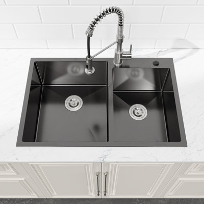 Évier de cuisine à double cuve en acier inoxydable 33 po x 22 po, lavabo encastré avec drains modernes, crépines