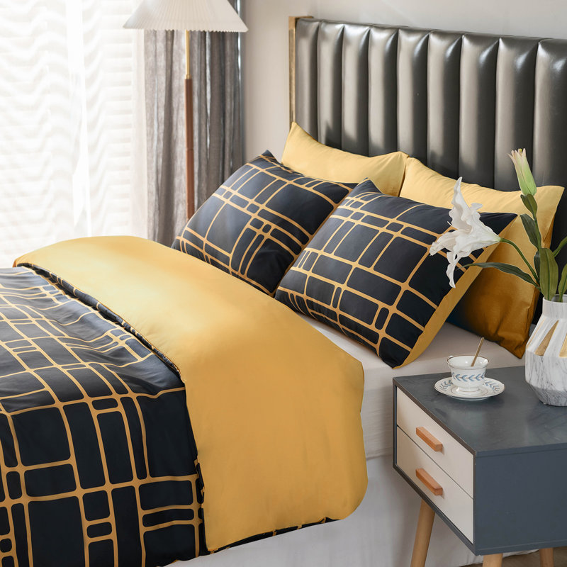 Luxury Double Brushed Microfiber Reversible Duvet Cover Set with Zipper Closure and Corner Ties