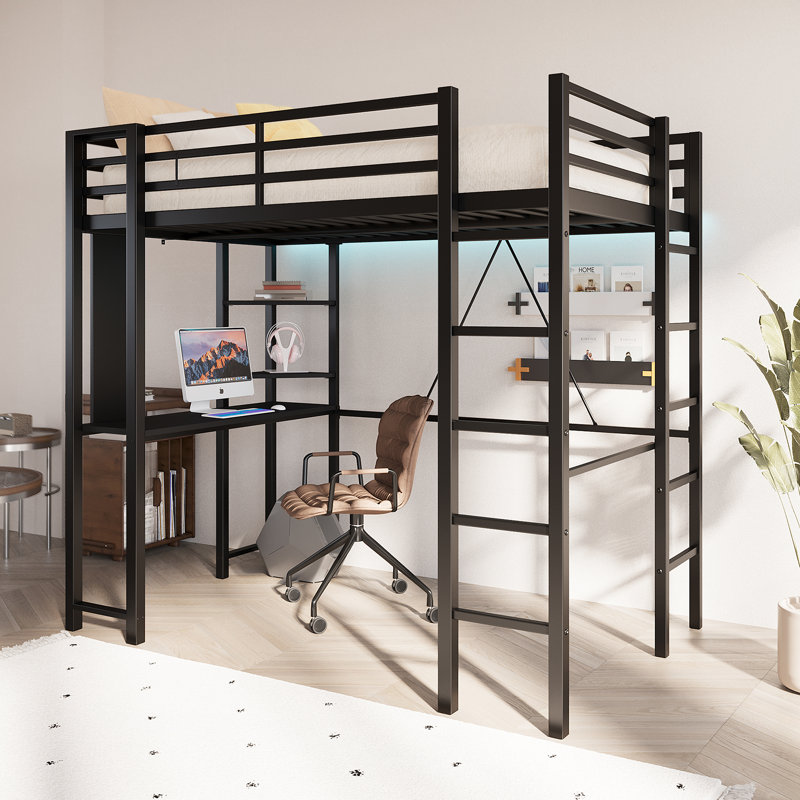 Lit pour enfant avec bureau et bibliothèques Loft, Simple, Noir