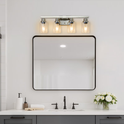 4-Light Bathroom Vanity Light 24.2"L x 5.7"W x 9.1"H Iron Frame with Clear Glass Shades 1pc Wall Sconce Brushed Nickel Adjustable Track Heads