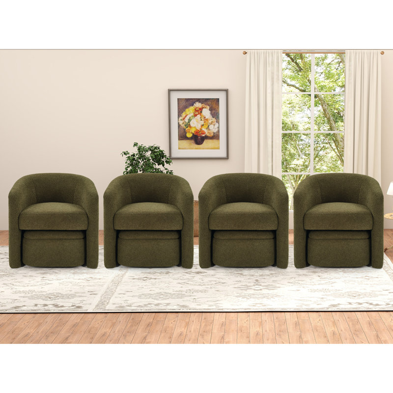28" Wide Modern Soft Upholstered Accent Barrel Chair With Storable Ottoman, Dark Green